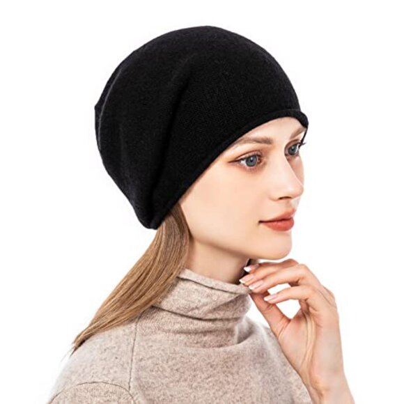 Slouchy Knit Beanie Cashmere Wool Blend Soft Warm Winter Ski Cap Chic main image 4